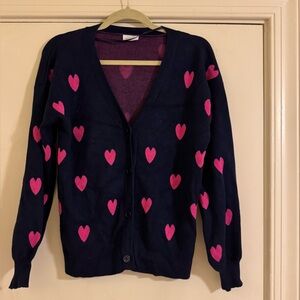 Crown & Ivy Navy Cardigan with Pink Hearts